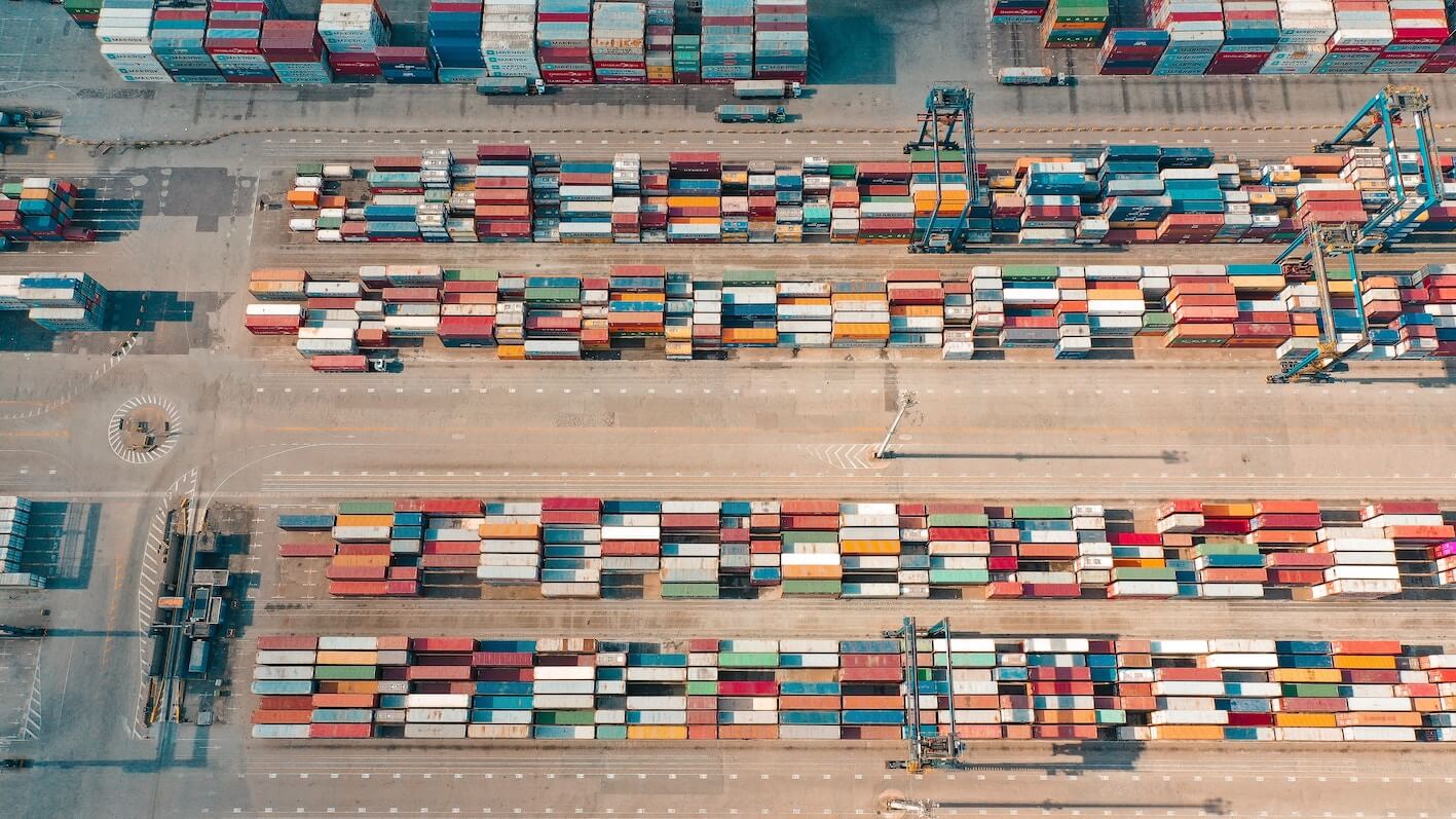 vintage bird's eye view of container terminal