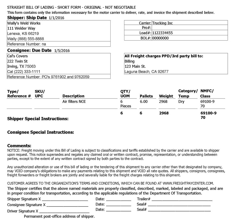 Simple Bill Of Lading Template Collection