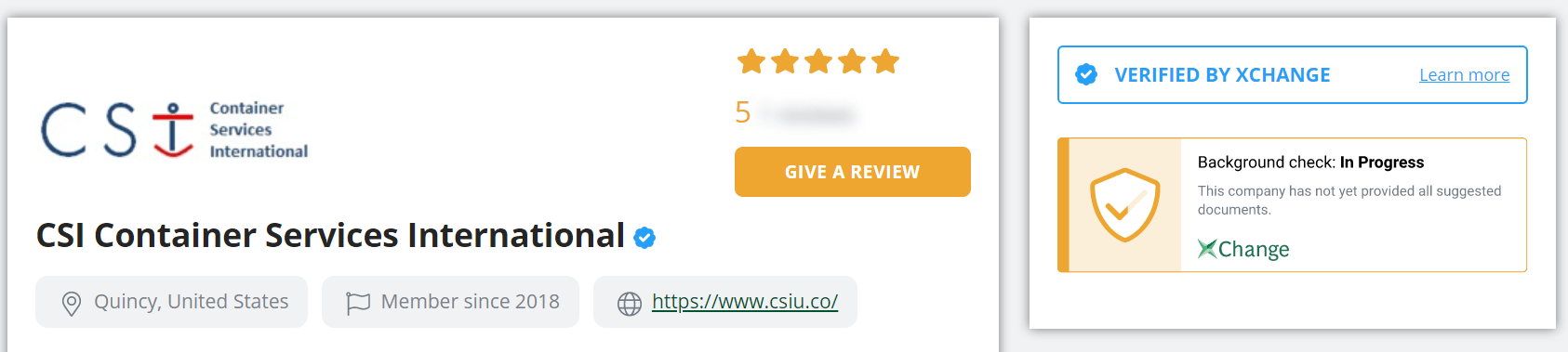 CSI Container Services International Company is verified by xChange