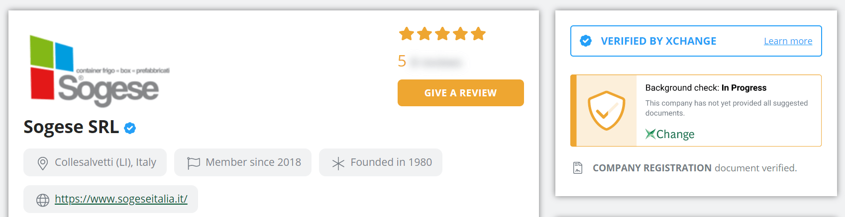 Sogese SRL Company is verified by xChange
